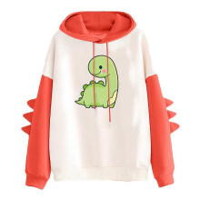 (XXL) Adult Casual Loose Color Block Long Sleeve Dinosaur Hoodies Tops Sweatshirt Cute Female Streetwear-S