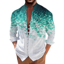(5XL, SJTTTA086) Men Printed Flower Shirts Harajuku Top Casual Long Sleeve Single Breasted Standing Collar Shirt Homme Camisas Masculin