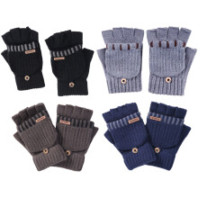 Unisex, omklapbare vingerloze handschoenen, isolerende en stijlvolle thermische wanten voor koud weer, warm gebreid ontwerp met opklapbare sluiting,