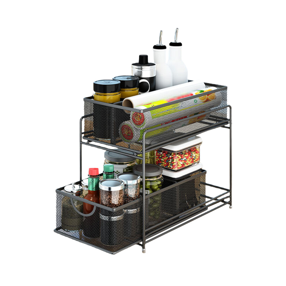 Rust-Proof Metal Organizer For Countertop, Foldable Storage Shelf With Guardrail And Mesh Design, Non-Slip Anti-Rust Shelving Unit For Kitchen Bathroo 9554910960417