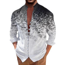 (M, SJTTTA085) Men Printed Flower Shirts Harajuku Top Casual Long Sleeve Single Breasted Standing Collar Shirt Homme Camisas Masculin