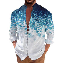 (3XL, SJTTTA083) Men Printed Flower Shirts Harajuku Top Casual Long Sleeve Single Breasted Standing Collar Shirt Homme Camisas Masculin