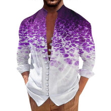 (L, SJTTTA087) Men Printed Flower Shirts Harajuku Top Casual Long Sleeve Single Breasted Standing Collar Shirt Homme Camisas Masculin