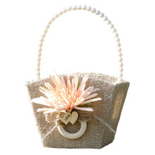 Coș cu flori pentru petrecerea miresei, design decorativ rustic cu nod reglabil cu panglică, coș de pânză de sac pentru fete cu flori, cu