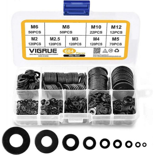 Washers Box Set 684 Flat Washers 9 Sizes M2 -m12 Stainless Steel Flat And Locking ...