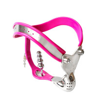 BDSM Chastity Belt for Men with Anal Plug Metal Chastity Cage Pink 90cm/100cm Anal Plug Compatible