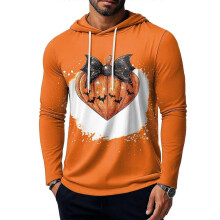 (M, E) Halloween Themed Men'S Hooded Sweatshirt T-Shirt Top Pumpkin Bow Decoration Ink Print Halloween Wear Top