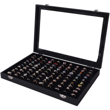 Elegante sieradenorganizer met glazen deksel, stijlvolle opbergdoos voor oorbellen en ringen, compact en lichtgewicht.