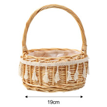 Coș decorativ de depozitare cu potențial de decorare DIY, construcție rustică din răchită țesută manual, cu garnitură din dantelă și
