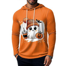 (XL, B) Halloween Themed Men'S Hooded Sweatshirt T-Shirt Top Pumpkin Bow Decoration Ink Print Halloween Wear Top