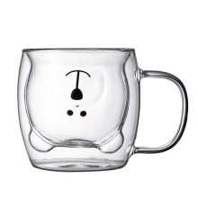 (Clear) Cute Bear Glass Tea Coffee Cup with Handle Milk Cup Double Wall Insulated Glass Cups for Birthday Holiday Moving Gift