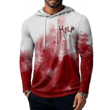 (M, A) Halloween Themed Men'S T-Shirt Hooded Sweatshirt Gradient Top Bloodstain Letter Creative Print Funny Outfit Top Men