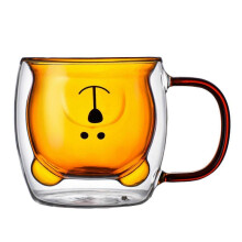 (Camel) Cute Bear Glass Tea Coffee Cup with Handle Milk Cup Double Wall Insulated Glass Cups for Birthday Holiday Moving Gift