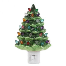 Seasonal Christmas Tree Resin Night Light Providing Soft Warm Illumination for Tabletop or Shelf Decorative Purposes