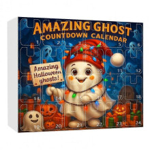 (G) Halloween Decor Advent Calendar Halloween Decoration Spooky Ghost Advent Calendar Set with Cute Cartoon Ornaments for Home-E