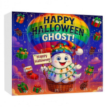 (A) Halloween Decor Advent Calendar Halloween Decoration Spooky Ghost Advent Calendar Set with Cute Cartoon Ornaments for Home-E
