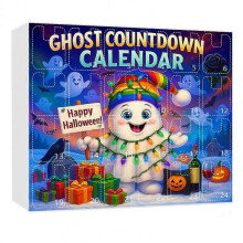 (H) Halloween Decor Advent Calendar Halloween Decoration Spooky Ghost Advent Calendar Set with Cute Cartoon Ornaments for Home-E