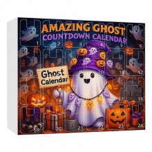 (D) Halloween Decor Advent Calendar Halloween Decoration Spooky Ghost Advent Calendar Set with Cute Cartoon Ornaments for Home-E