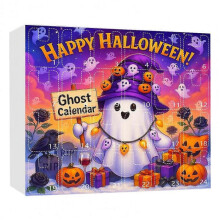 (C) Halloween Decor Advent Calendar Halloween Decoration Spooky Ghost Advent Calendar Set with Cute Cartoon Ornaments for Home-E
