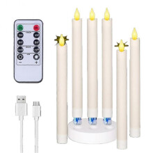 6Pcs LED Taper Candles, Rechargeable Flameless Taper Candles with Charging Station & Remote, 3D Flame Flickering