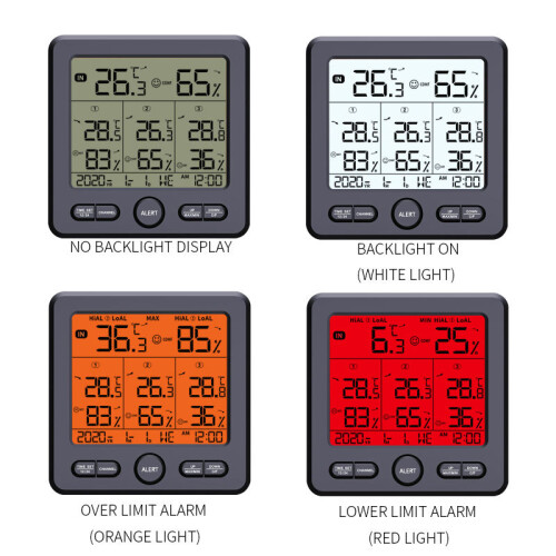 Digitales Thermometer/Hygrometer mit 3 Fernsensoren Black 1