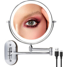 Miroir Marvel : Miroir de courtoisie LED rechargeable double face de 8 pouces, grossissement 1X Ă 10X, gradation progressive avec 3 couleurs