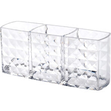 Organizator de machiaj acrilic transparent versatil, suport pentru pensule de machiaj din cristal, design cu 3 compartimente pentru pensule