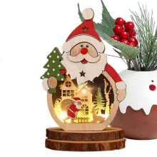 (A) Christmas Wooden Ornaments Glowing Festive Creative Tree Ornaments For Tradition Festival Family Holiday Party Cheer