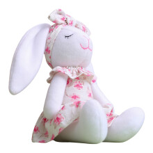 Handgefertigte Hasen-Figur aus Stoff mit Blumenkleid,-Rosa