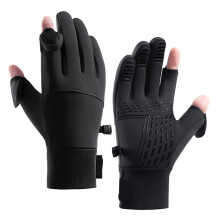 Climbing Gloves 2 Pairs Winter Flip Open Two Finger Gloves Men Women Warm Outdoor Windproof XL Black