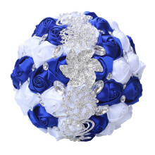 21cm Crystal Bridal Wedding Bouquet Handmade Royal Blue White Bow Rose Wedding Bridal Bouquets W228ion (Color : 21cm Royalblue White)