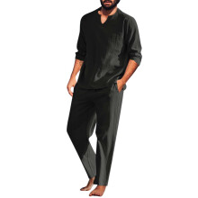 Linen suit men summer casual suit 2piece short sleeve shirt and pants set