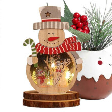 (B) Christmas Wooden Ornaments Glowing Festive Creative Tree Ornaments For Tradition Festival Family Holiday Party Cheer