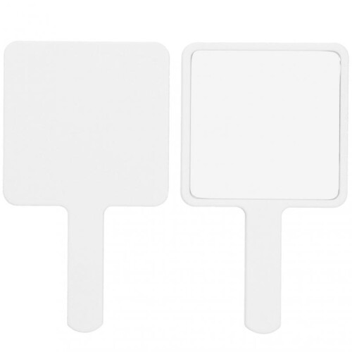 2pcs handheld makeup mirror, square, compact, white.