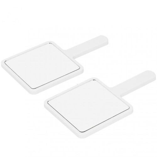 2pcs handheld makeup mirror, square, compact, white. 2