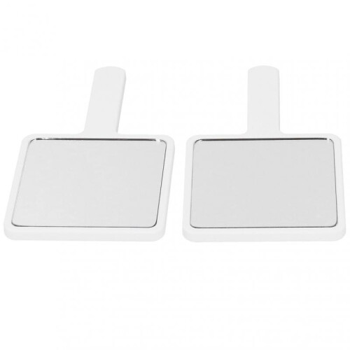 2pcs handheld makeup mirror, square, compact, white. 1