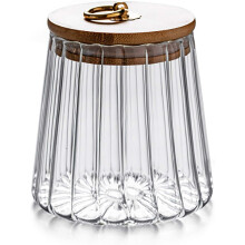 Recipient decorativ elegant, borcane din sticlă borosilicată cu capac etanș pentru depozitare, design cu textură de petale, mâner metalic pentru