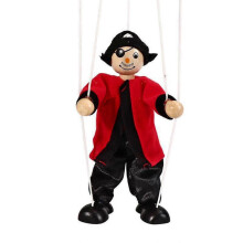 (Light red) Marionette Clown Puppet Toy Pull Rope Wooden Puppet Doll Interactive Kids Hand Pirate Puppetry Boys