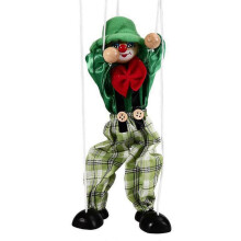 (Green) Marionette Clown Puppet Toy Pull Rope Wooden Puppet Doll Interactive Kids Hand Pirate Puppetry Boys