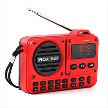 Oplaadbare draagbare digitale FM-radio met LED-display Bluetooth 5.4-radioluidspreker Ideaal voor thuis en op reis Rood
