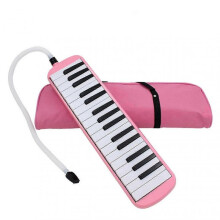 (Pink) 32 Keys Melodica Instrument, Soprano Melodica Air Piano Keyboard Pianica with 1 Soft Long Tubes, 1Short Mouthpieces and Carrying Bag
