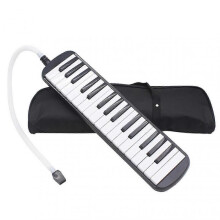 (Black) 32 Keys Melodica Instrument, Soprano Melodica Air Piano Keyboard Pianica with 1 Soft Long Tubes, 1Short Mouthpieces and Carrying Bag