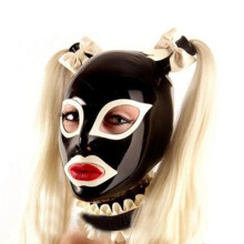 Bondage Latex Hood Mask Unisex With Ponytail Wig, Size L 60 cm, Rubber Head Cover, Handmade Fetish BDSM
