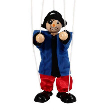 (Light blue) Marionette Clown Puppet Toy Pull Rope Wooden Puppet Doll Interactive Kids Hand Pirate Puppetry Boys