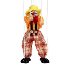 (Yellow) Marionette Clown Puppet Toy Pull Rope Wooden Puppet Doll Interactive Kids Hand Pirate Puppetry Boys