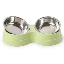 Bebedouro duplo para animais de estimação em aço inoxidável, ideal para gatos e filhotes, na cor azul.