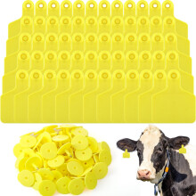Lot de 100 boucles d'oreilles vierges pour vaches, chevaux, chiens, porcs, chèvres et moutons (grand format, jaune).