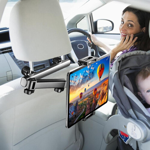 Car Headrest Tablet Holder with Adjustable Viewing Angle and Foldable SpaceSaving Design 2
