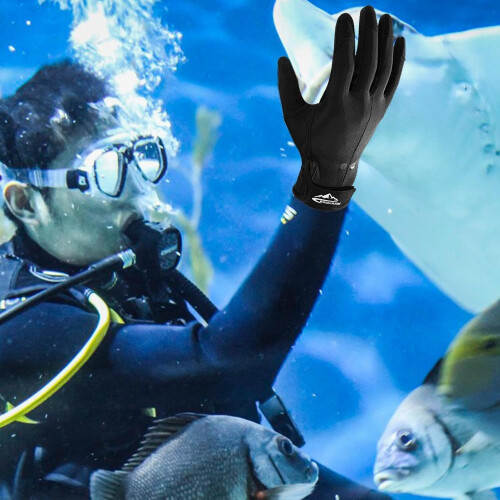 Men's Diving Gloves, with Thickened Palms, Adjustable Sticker, Black 1