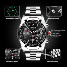 Montre mécanique automatique à mouvement à quartz, montre multifonction pour homme en acier inoxydable avec aiguilles lumineuses et structure